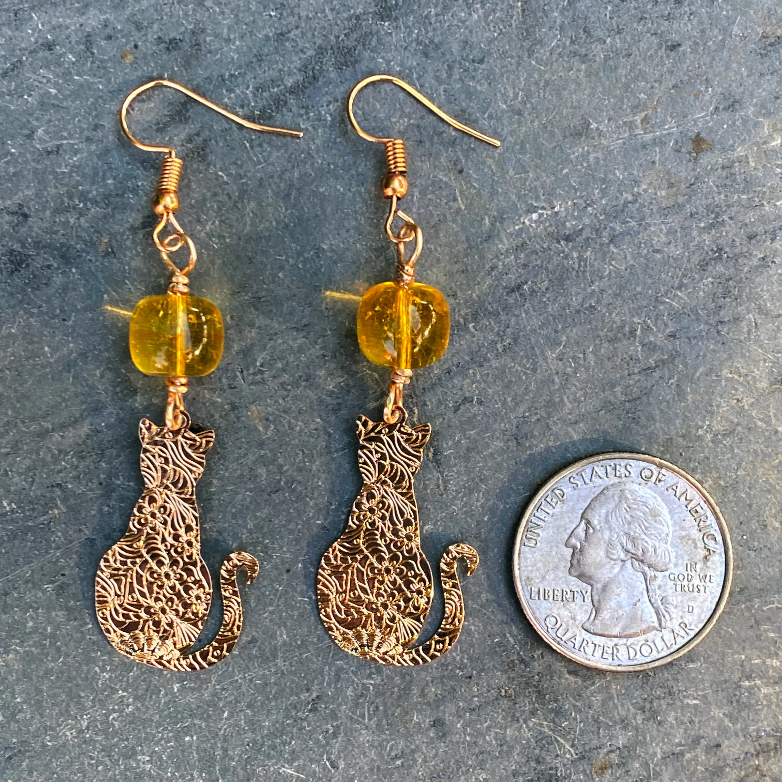 Citrine gemstone and Kitty Cat Earrings