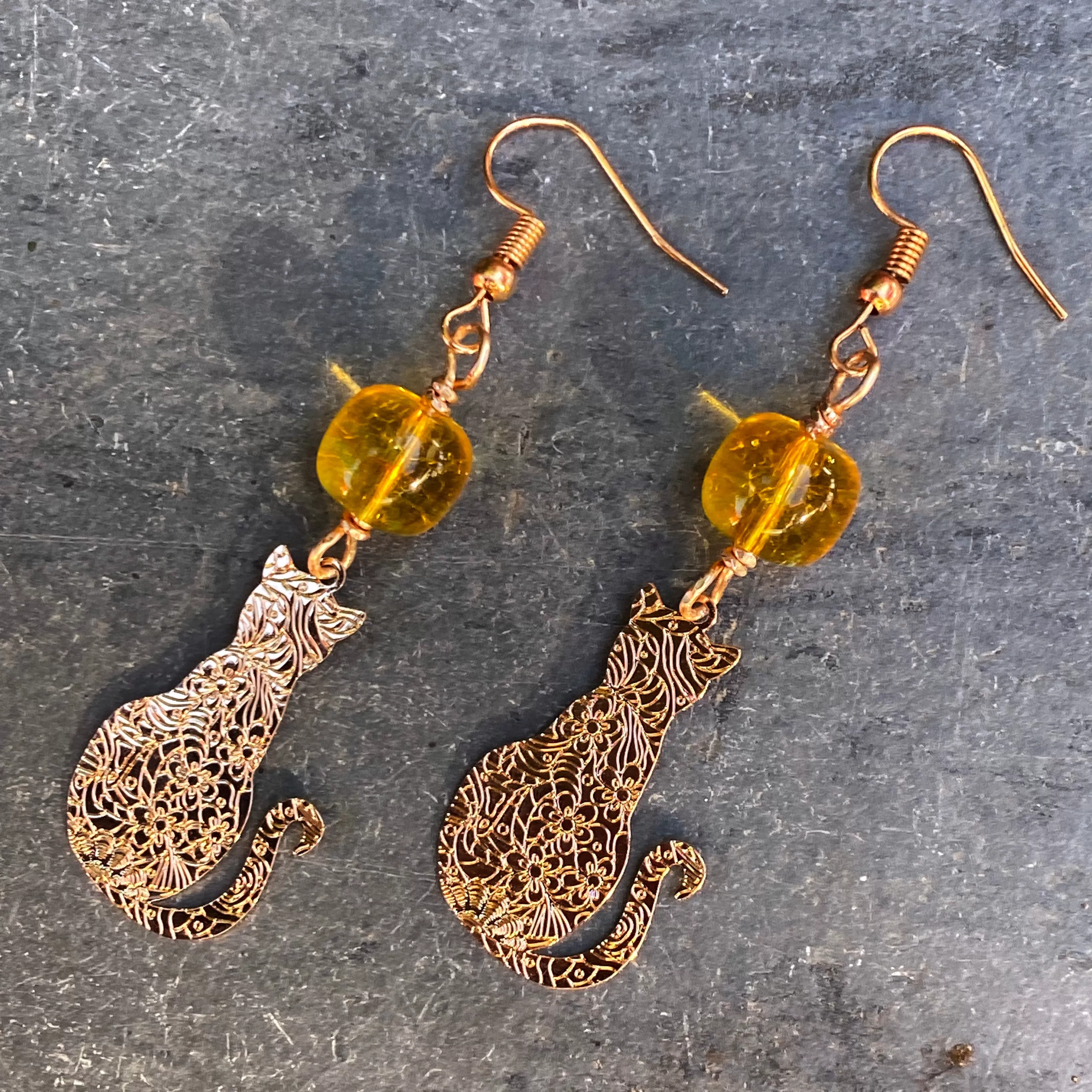 Citrine gemstone and Kitty Cat Earrings