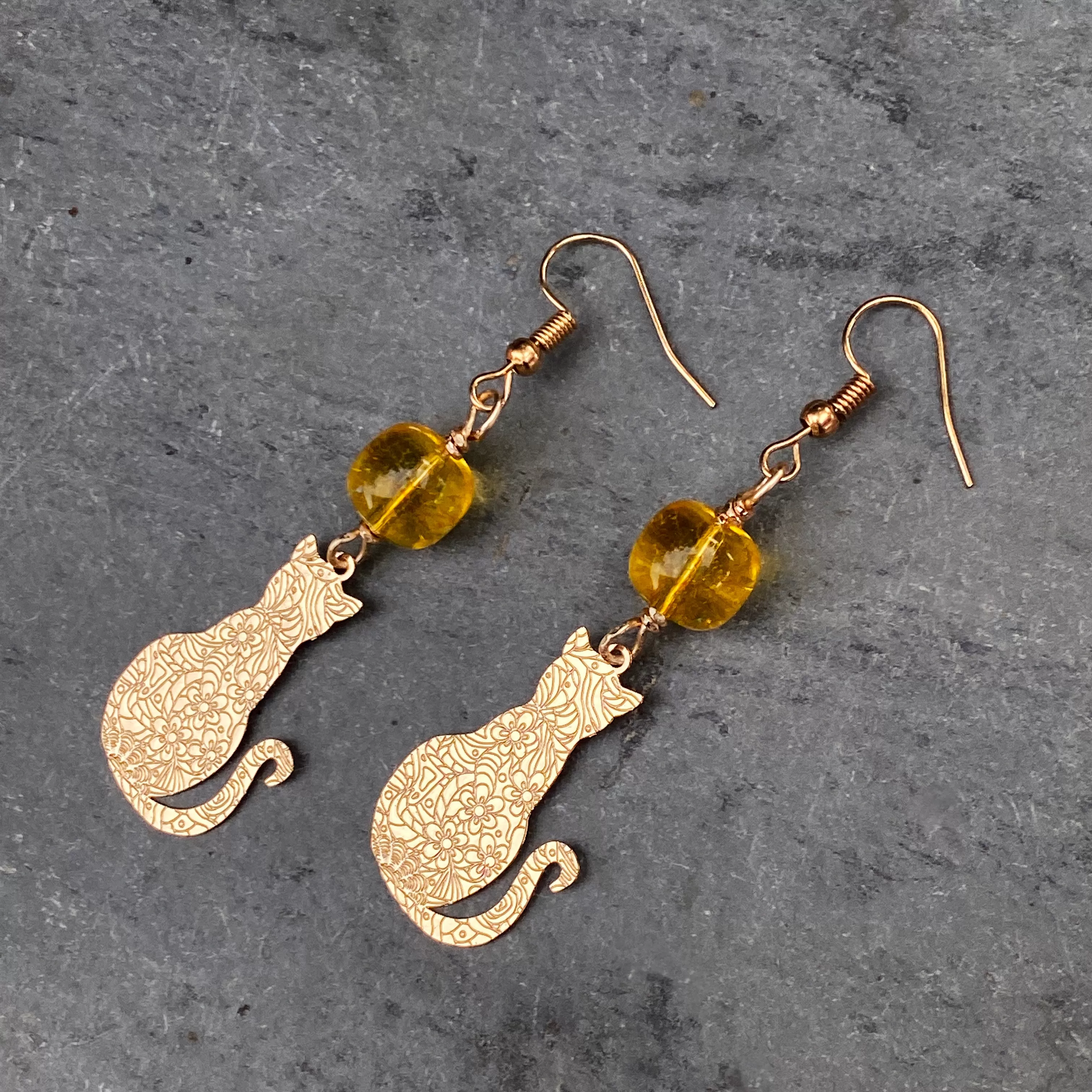 Citrine gemstone and Kitty Cat Earrings