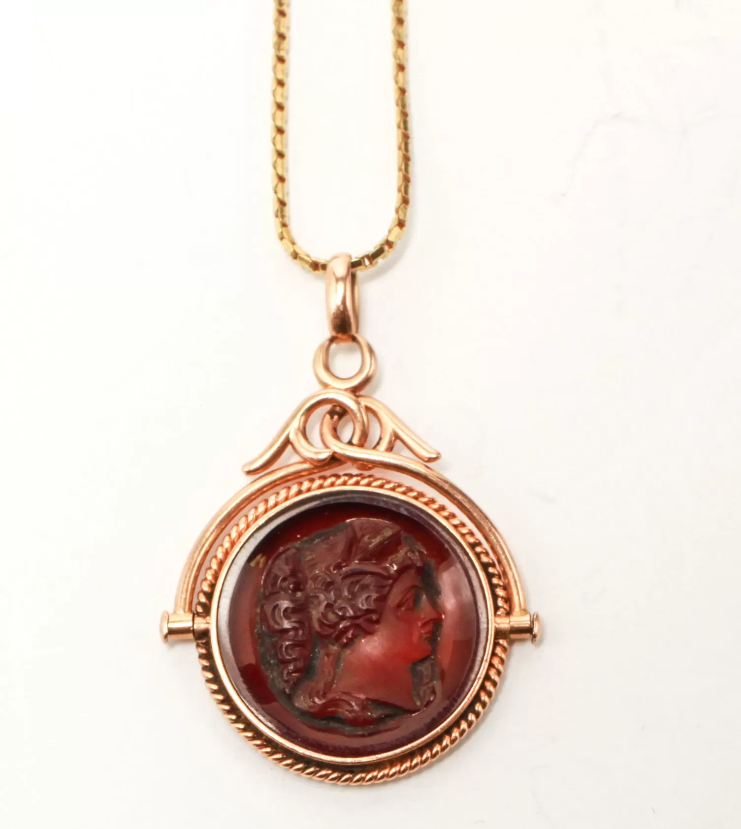 Classical Gold Carved Carnelian Cameo Choker / Necklace