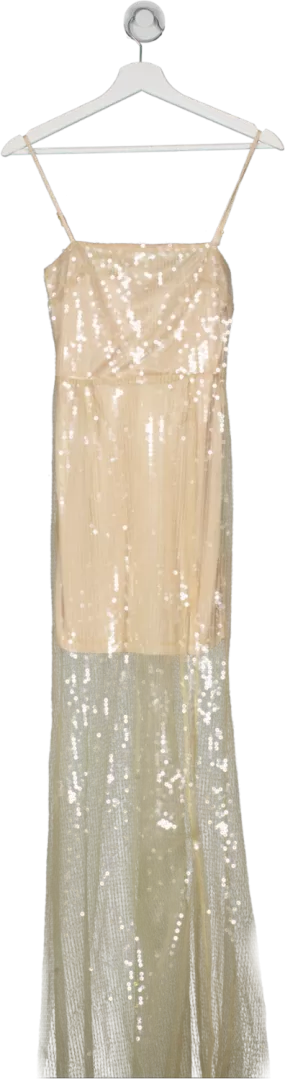 Club L Nude Sheer Sequin Square Neck Cami Maxi Dress UK 6