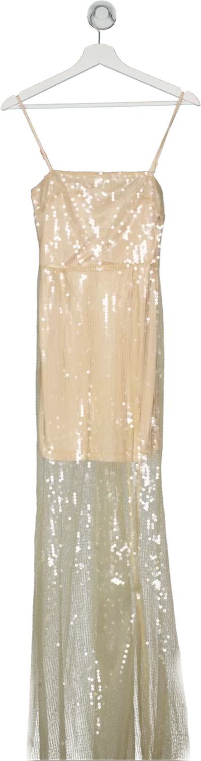 Club L Nude Sheer Sequin Square Neck Cami Maxi Dress UK 6