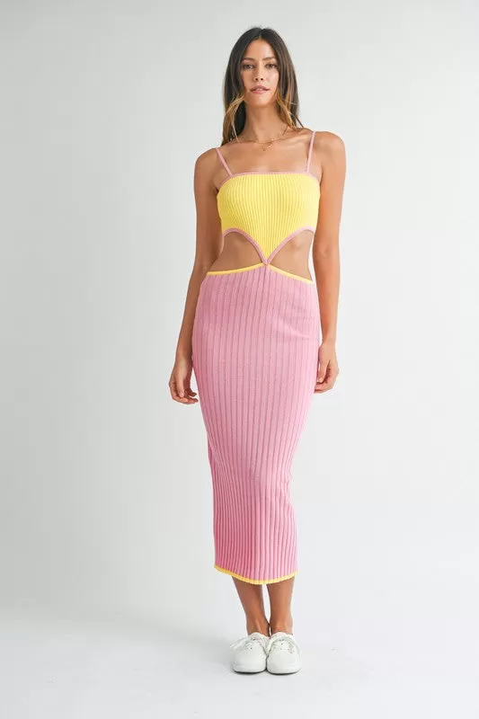 Color Block Cutout Midi Dress