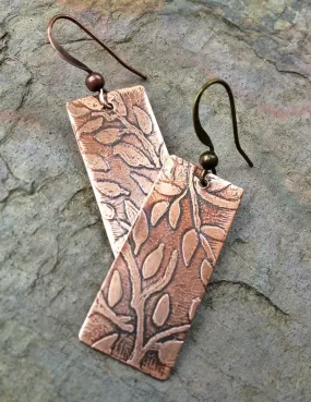 Copper Earrings, Leaf Earrings Copper, Copper Dangle Earrings, Nature Jewelry Earrings, Etched Copper Earrings, Copper Etched Jewelry