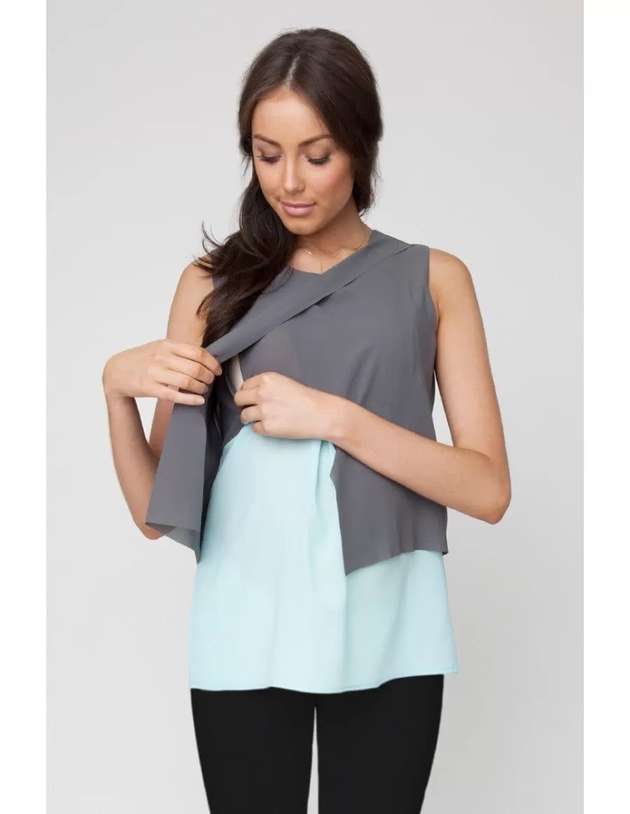 Crossover Nursing Blouse - Jett/Aqua