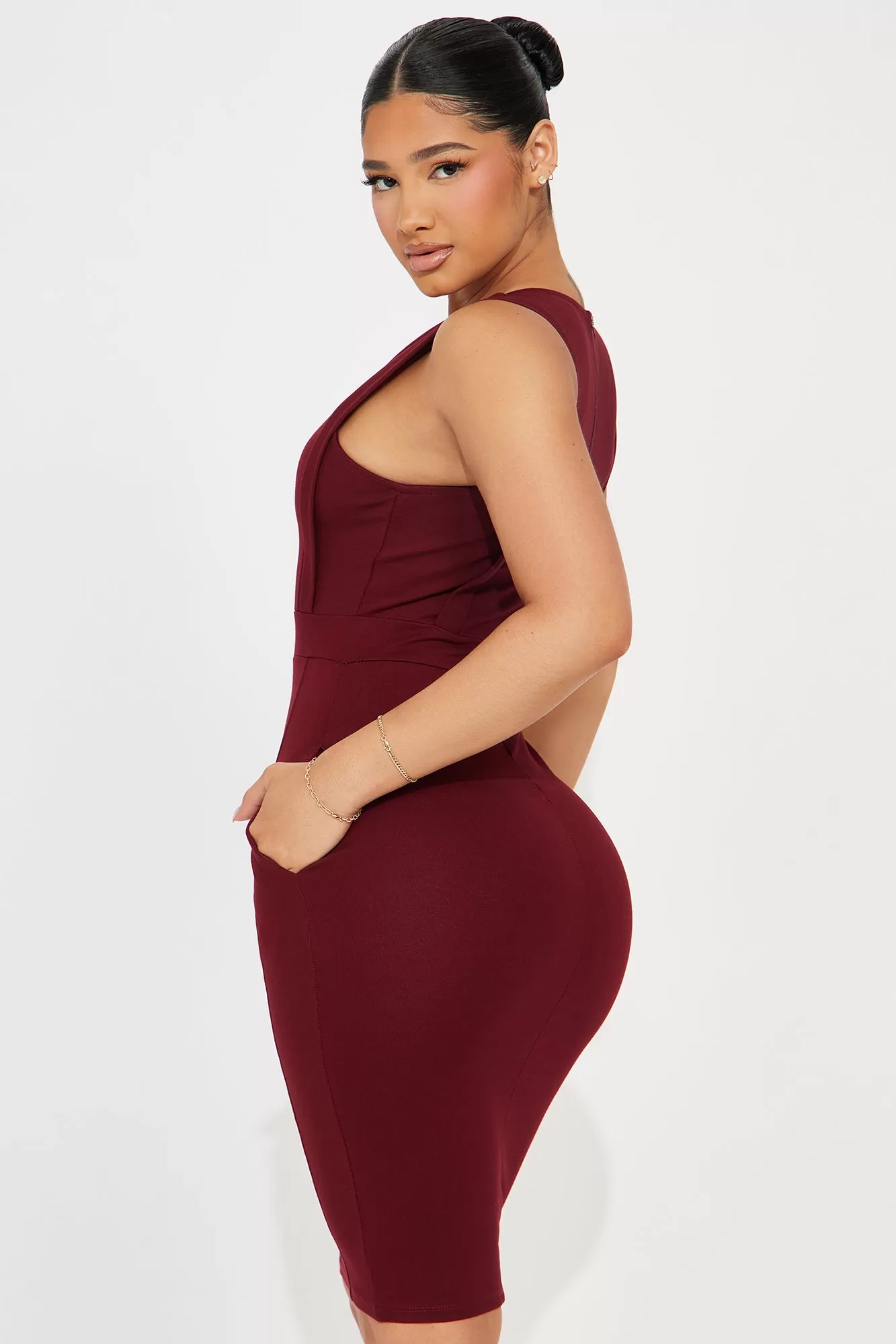 Cubicle Cutie Midi Dress - Burgundy/combo