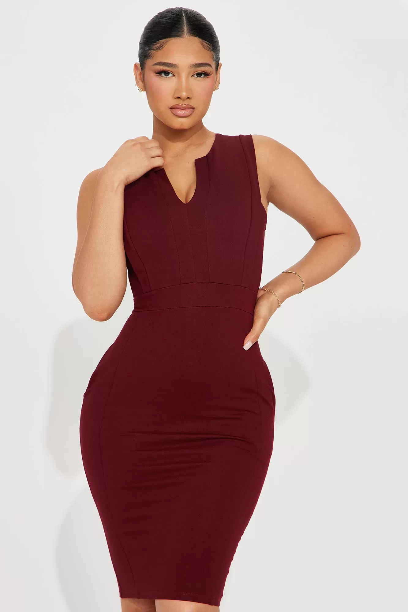 Cubicle Cutie Midi Dress - Burgundy/combo