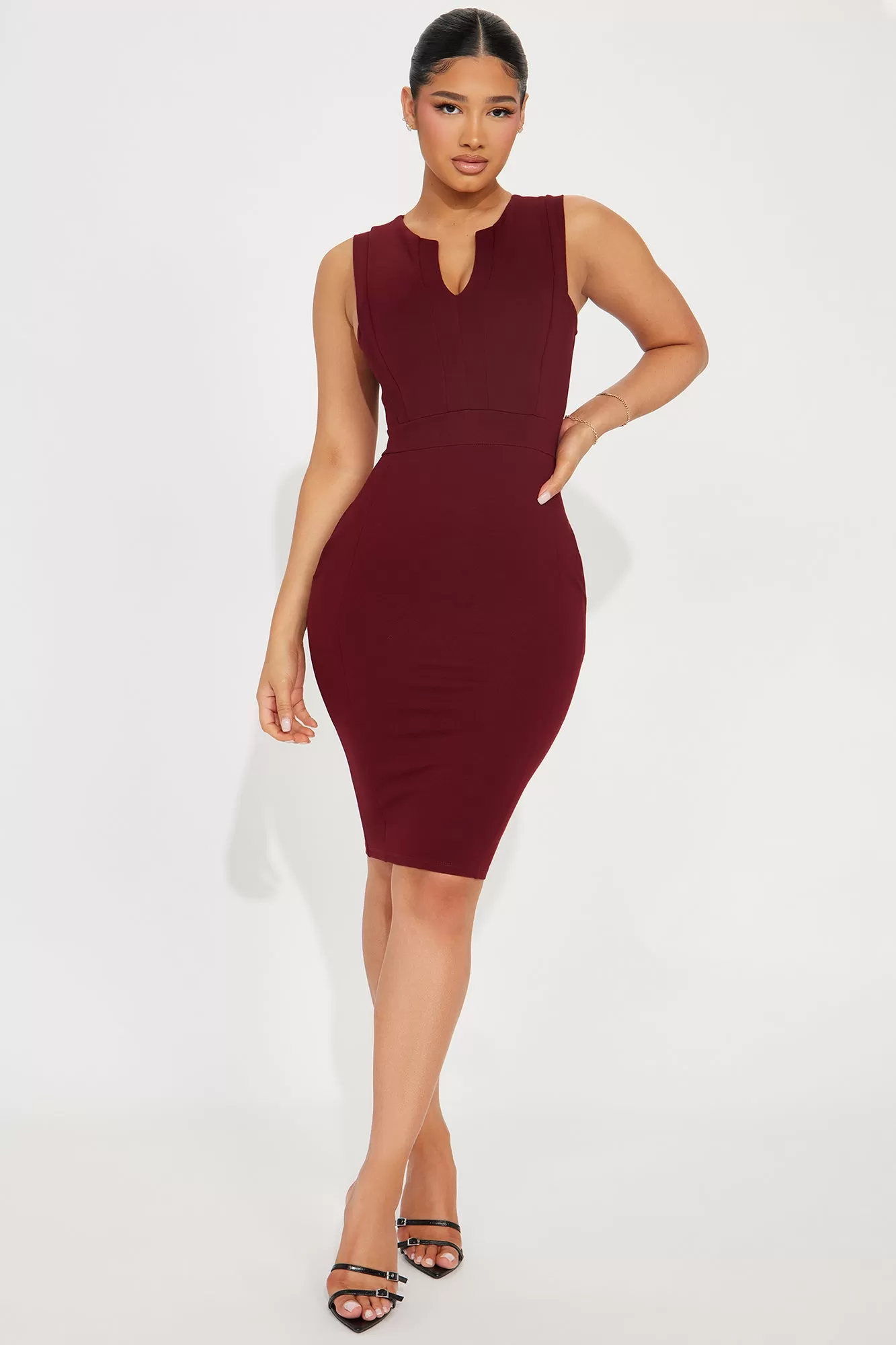 Cubicle Cutie Midi Dress - Burgundy/combo