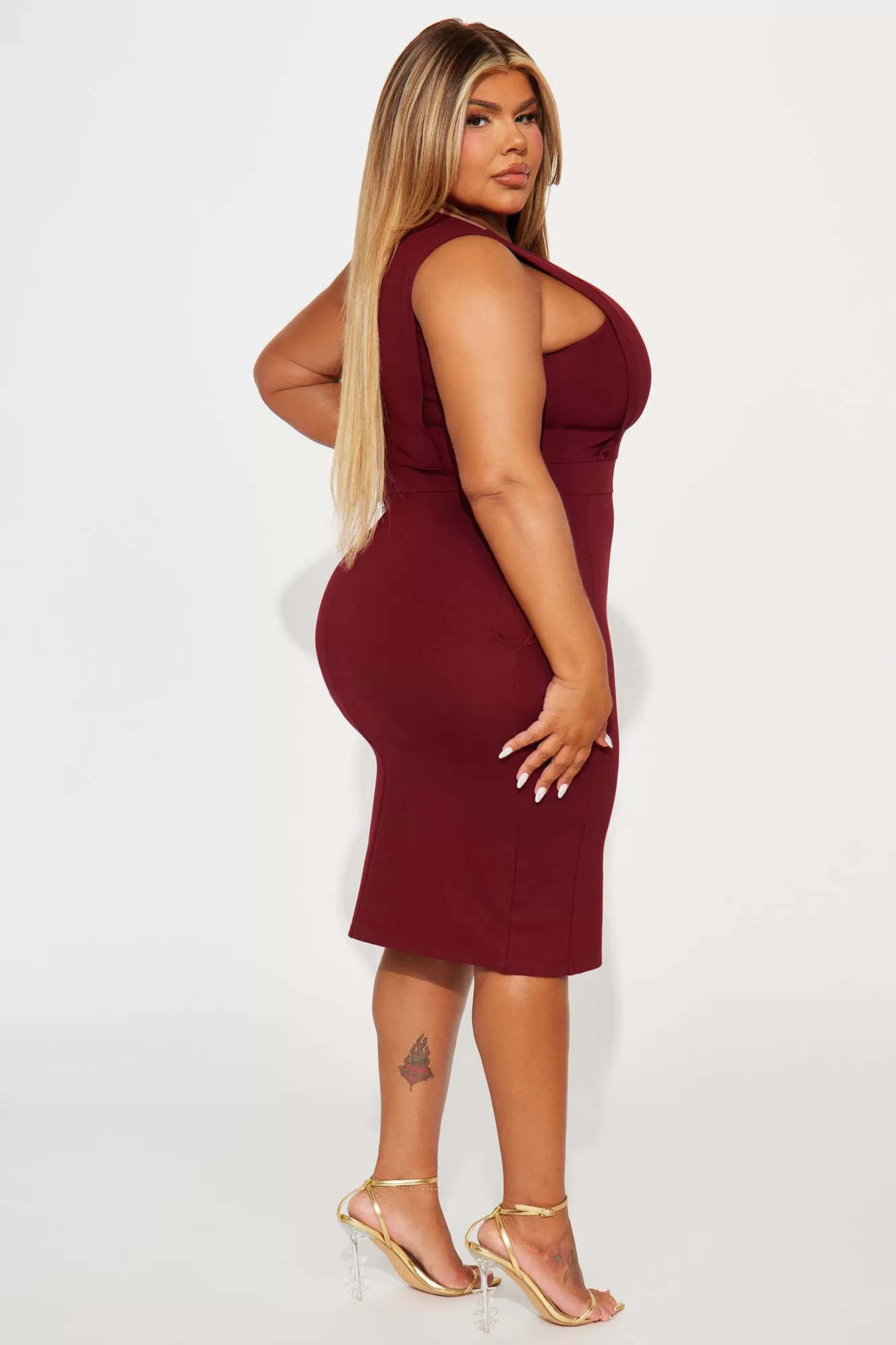 Cubicle Cutie Midi Dress - Burgundy/combo