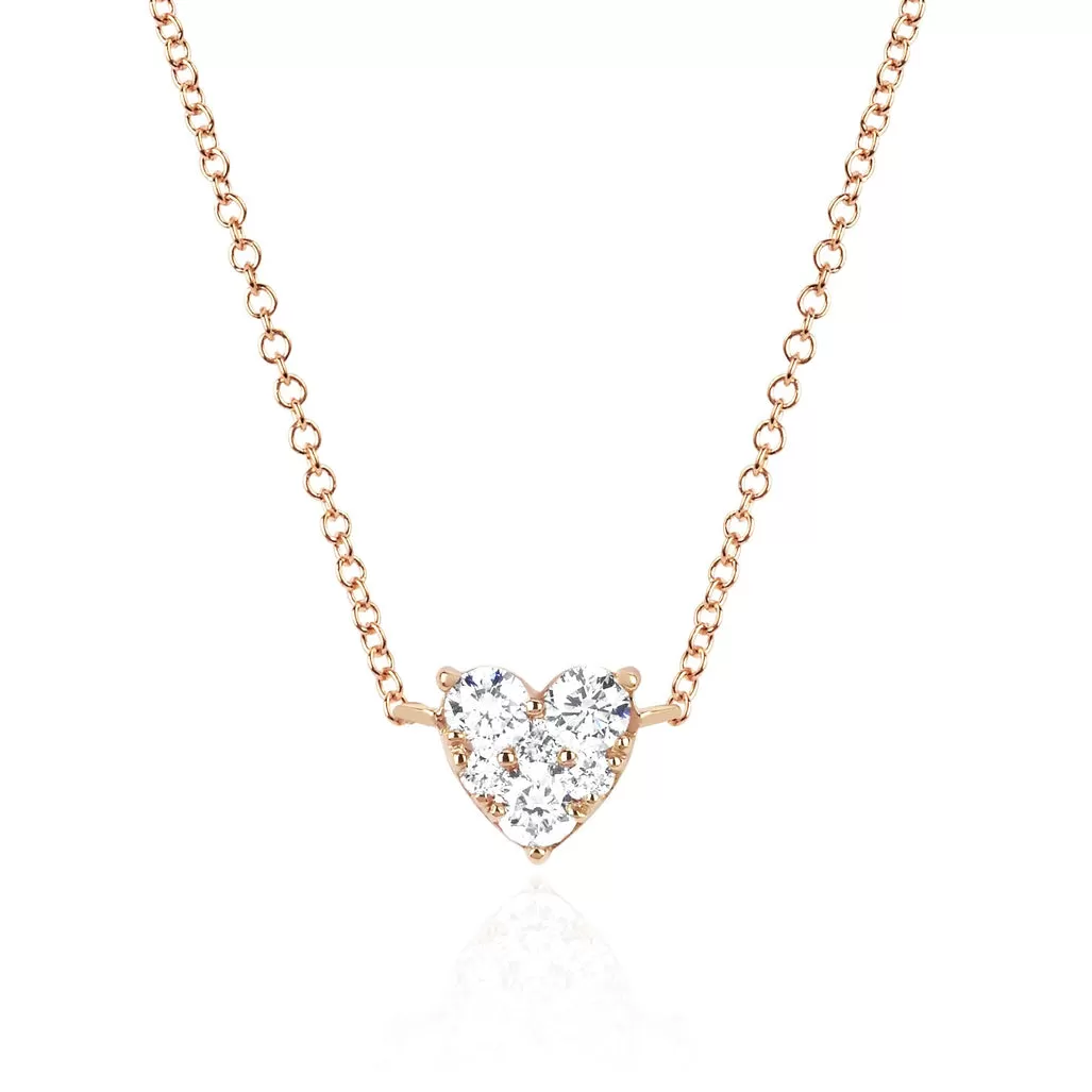 Diamond Cluster Heart Pendant in 14K Rose Gold