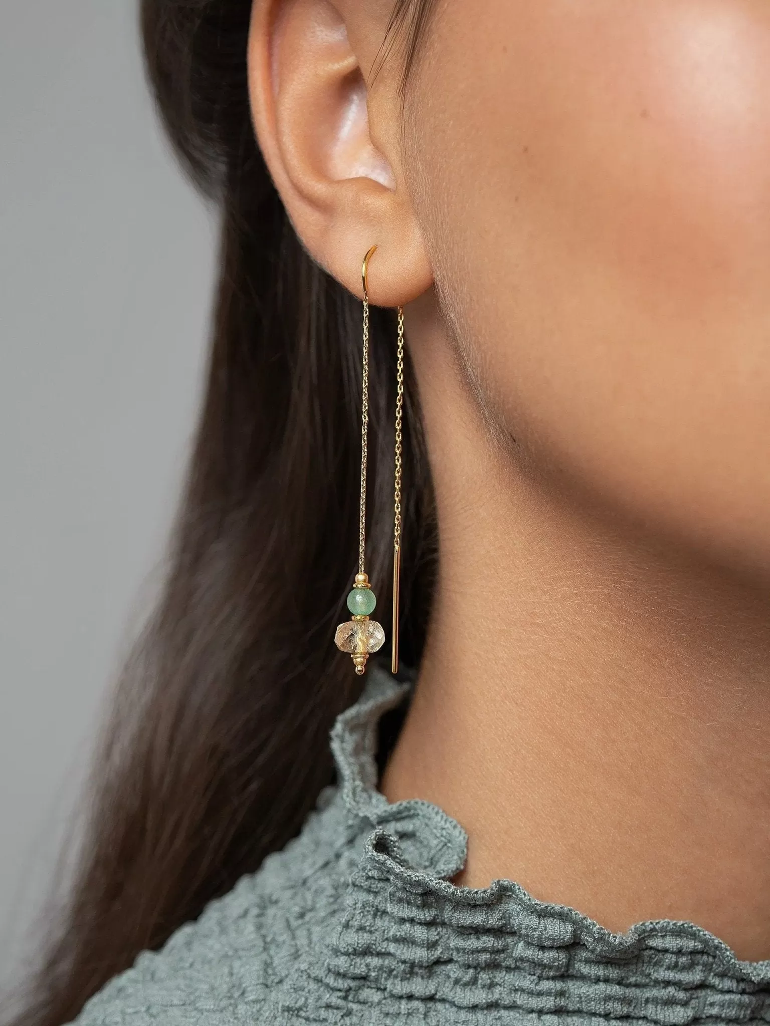 Estelita Gold Stone Chain Earrings