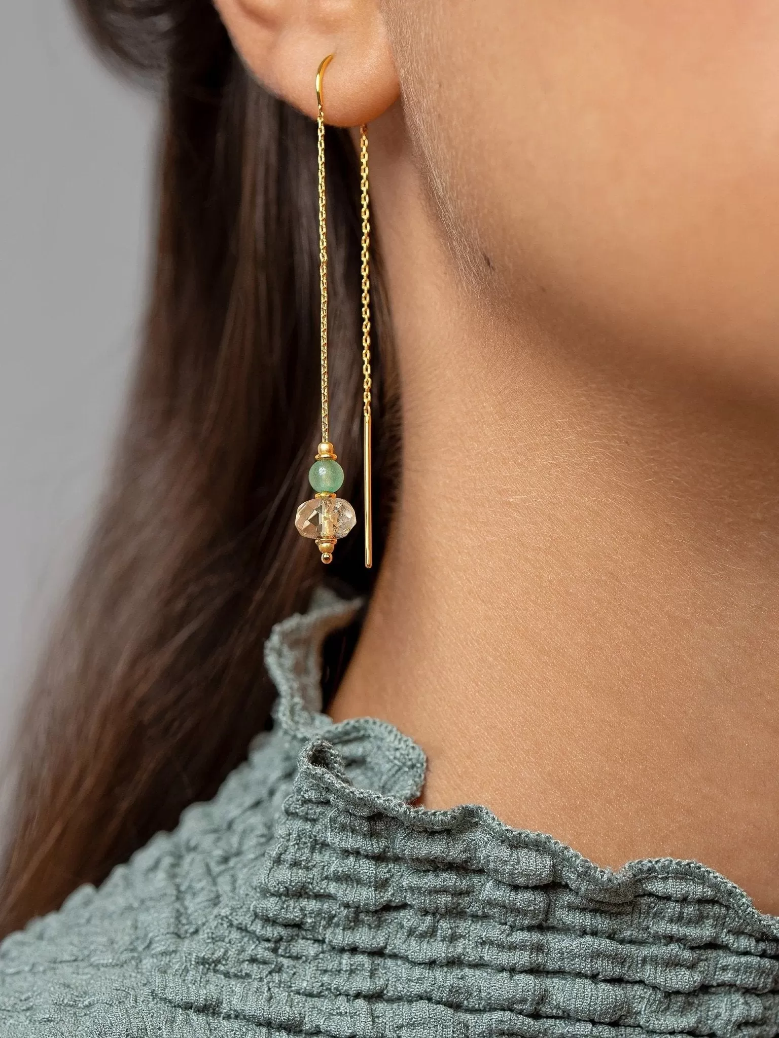 Estelita Gold Stone Chain Earrings