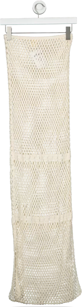 Flook The Label Cream Crochet Maxi Skirt With Side Split UK XS