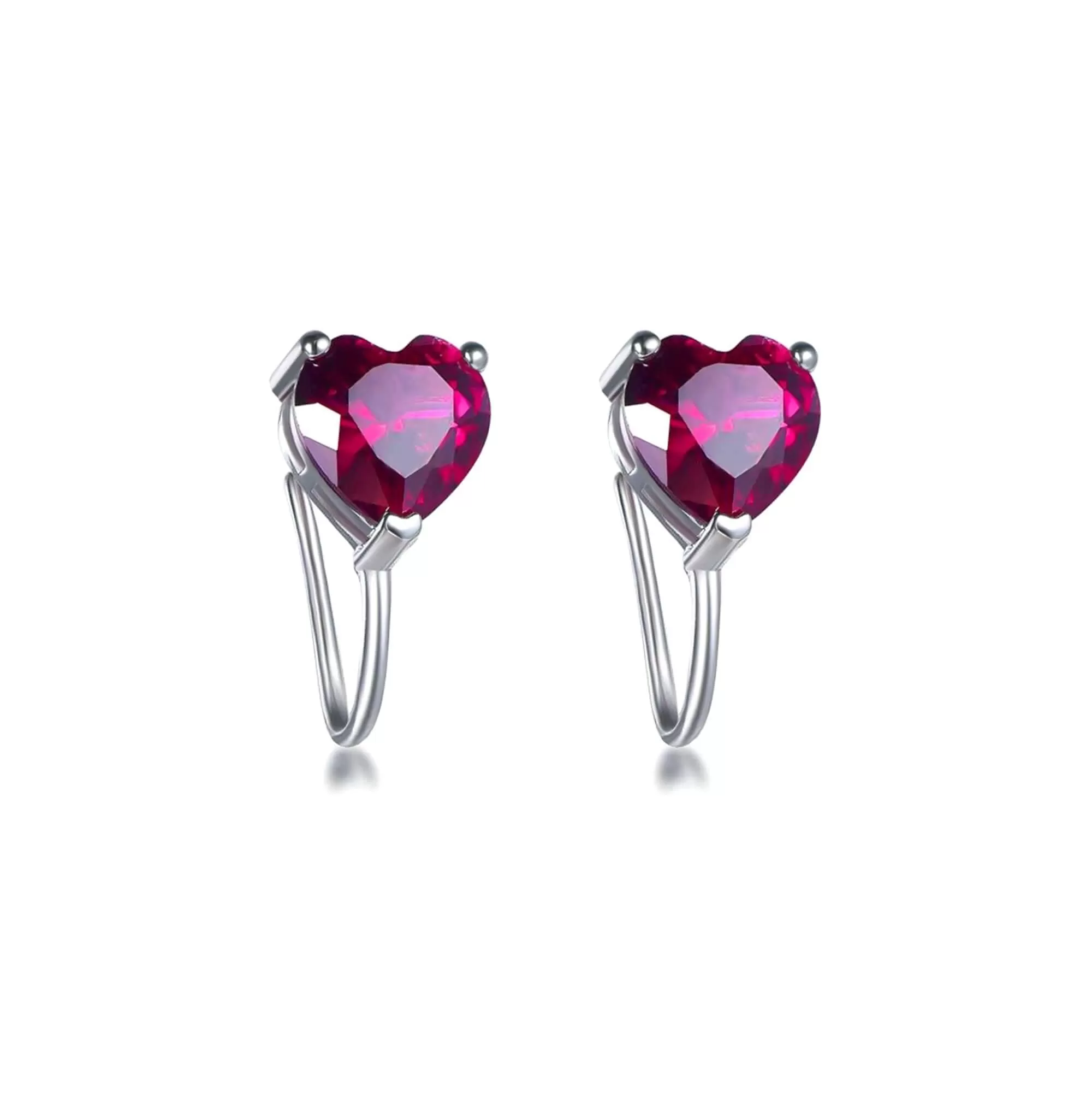 Garnet Cubic Zirconia Heart Ruby Heart Cut Hoop Earrings with Charm