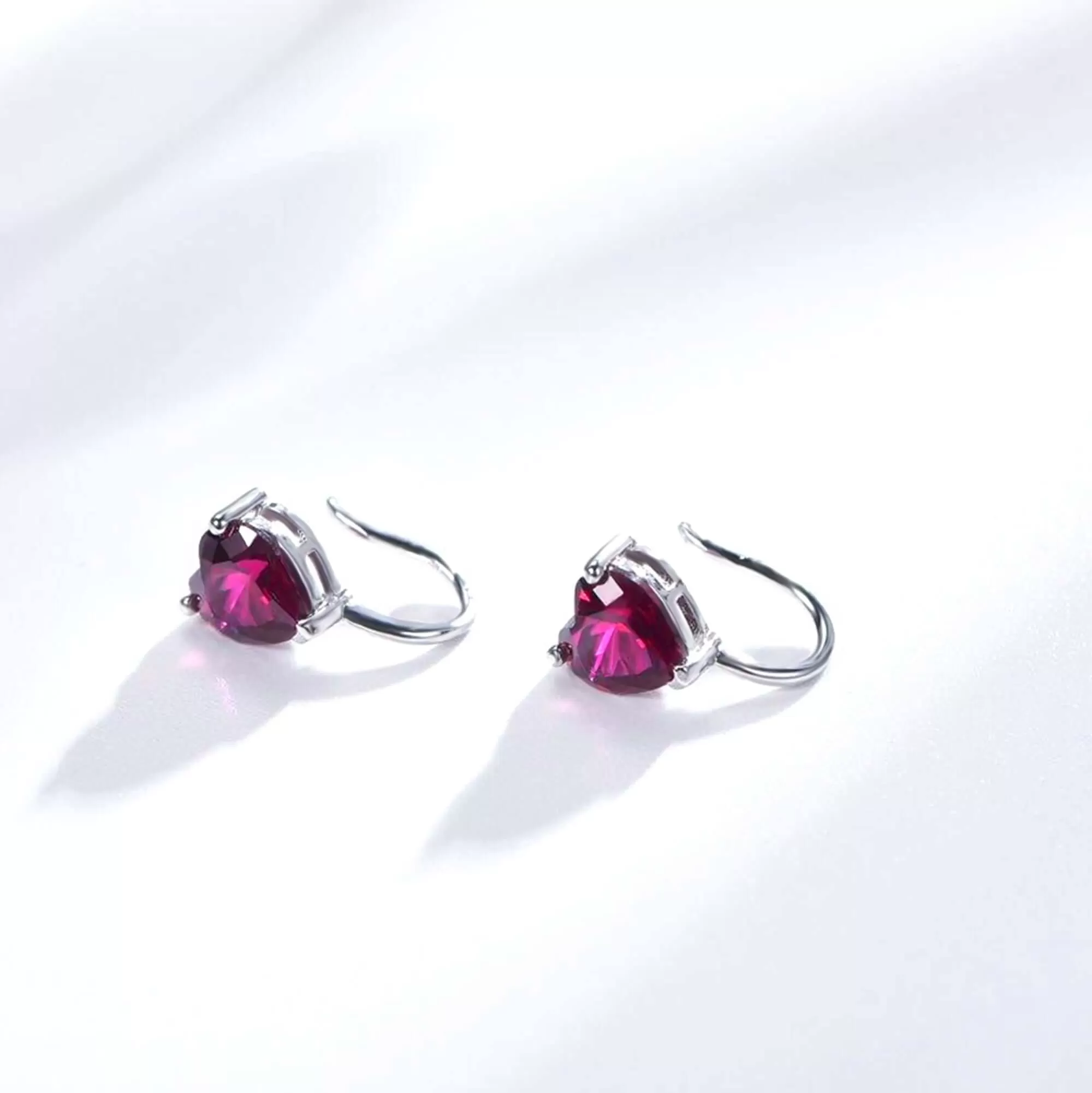 Garnet Cubic Zirconia Heart Ruby Heart Cut Hoop Earrings with Charm