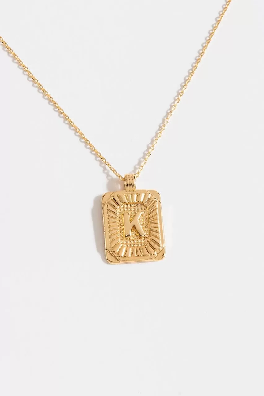 Gold Burst Initial Tag Necklace