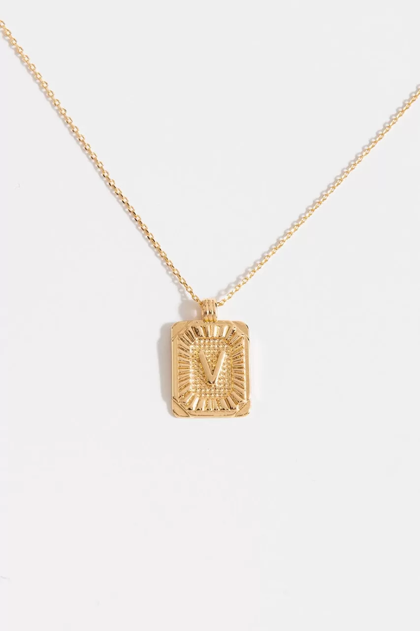 Gold Burst Initial Tag Necklace