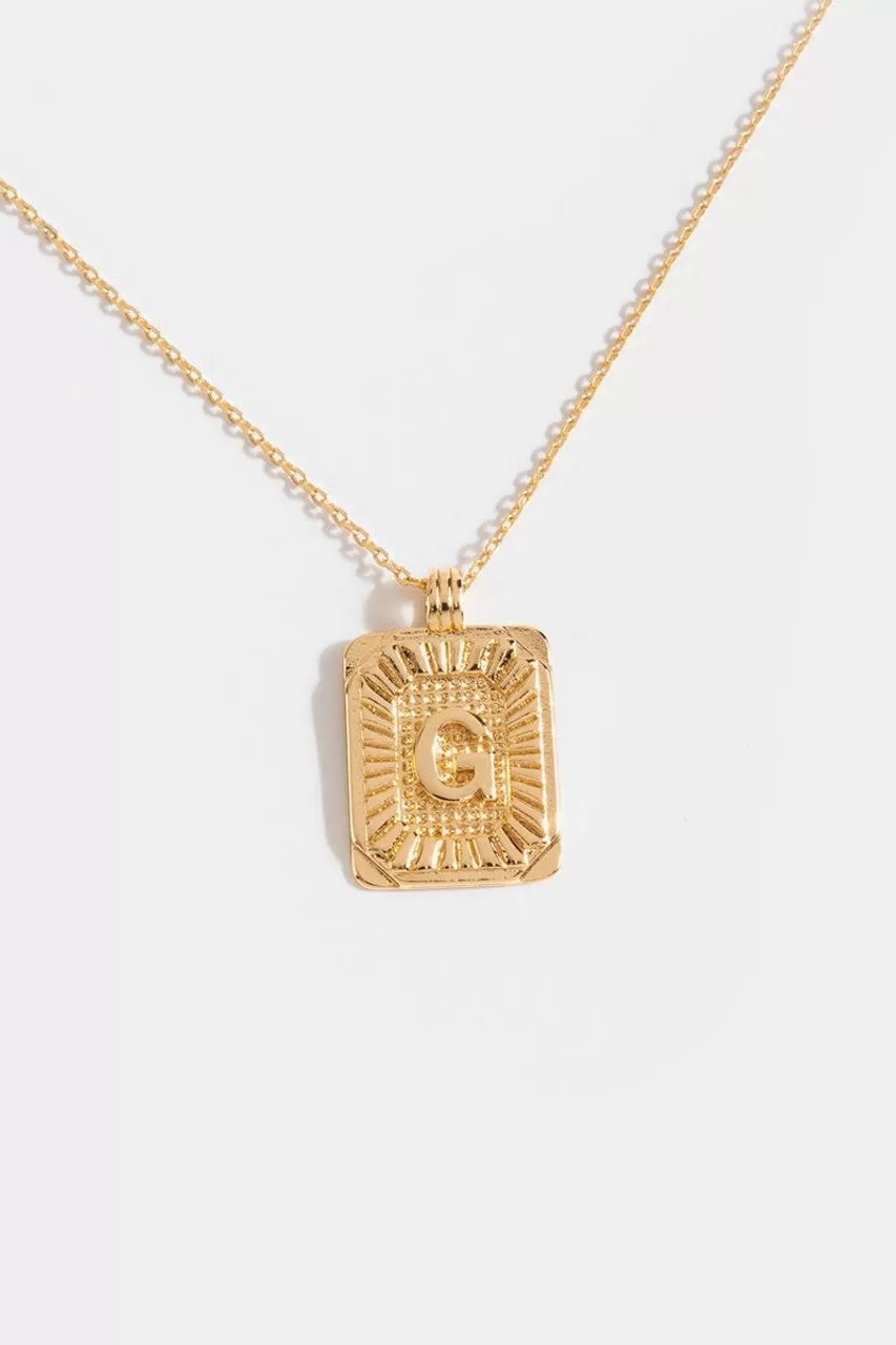 Gold Burst Initial Tag Necklace