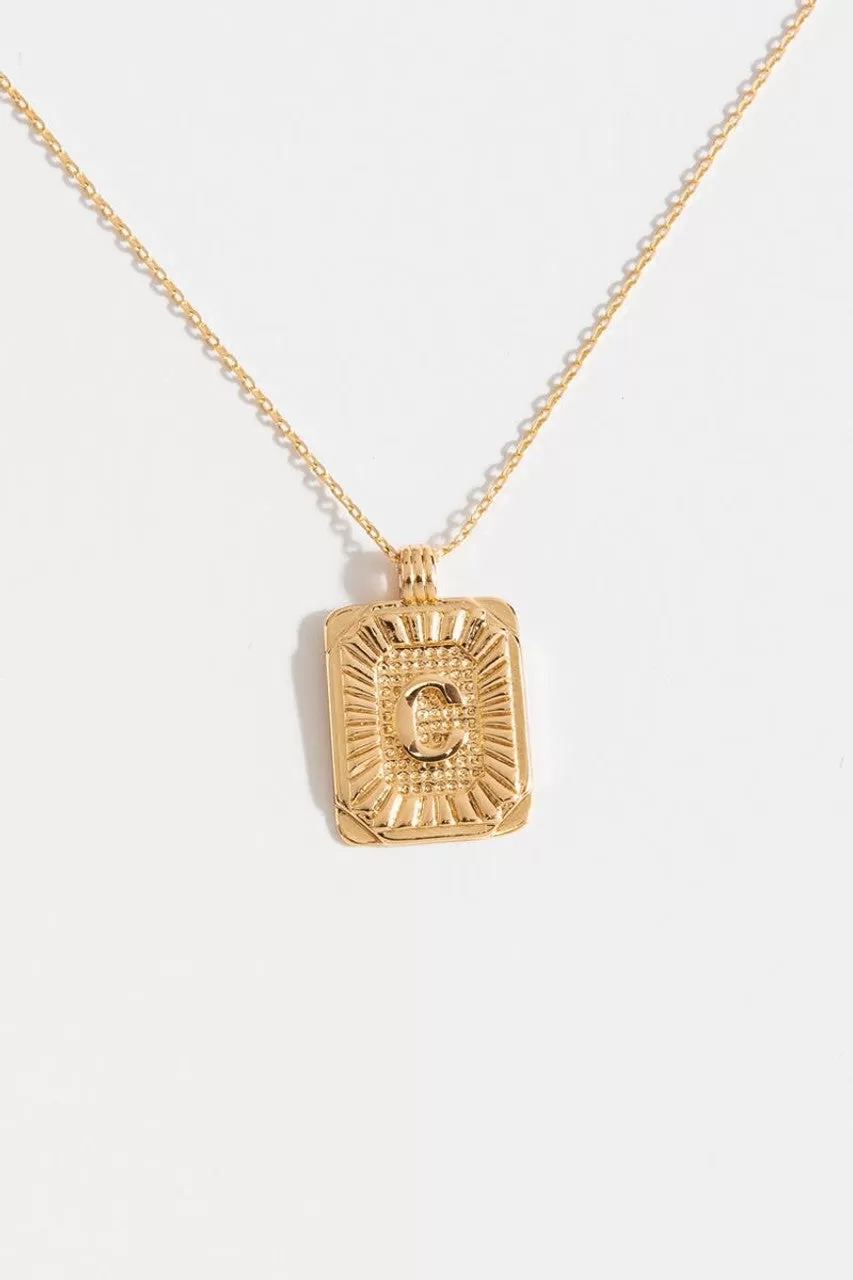 Gold Burst Initial Tag Necklace