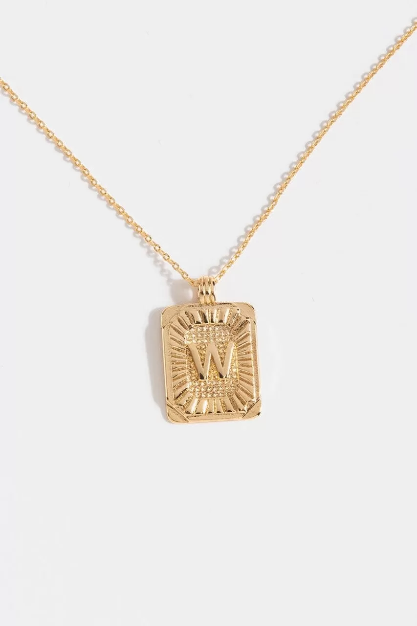 Gold Burst Initial Tag Necklace