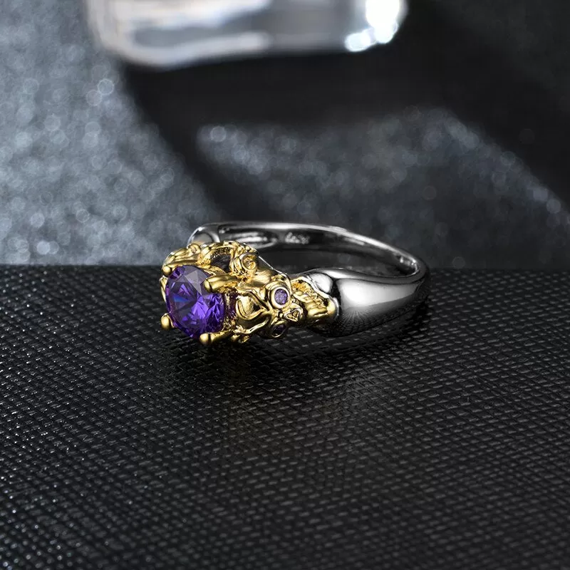 Gold-Plated Skull and Cubic Zirconia Punk Fashion Ring