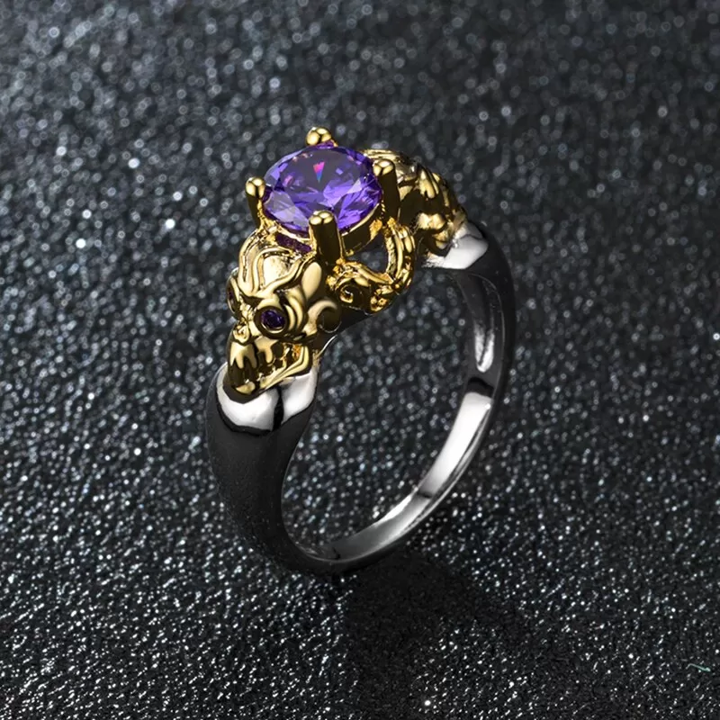 Gold-Plated Skull and Cubic Zirconia Punk Fashion Ring