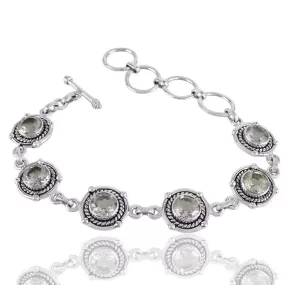 Gorgeous Round Shape Green Amethyst Gemstone Bracelet, 925 Sterling Silver Bracelet