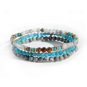 Gratitude and Abundance Apatite, Tigers Eye and Jasper Delicate Bracelet Stack