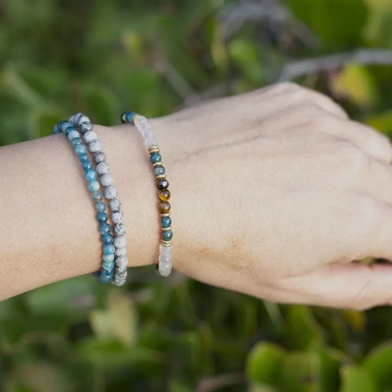 Gratitude and Abundance Apatite, Tigers Eye and Jasper Delicate Bracelet Stack