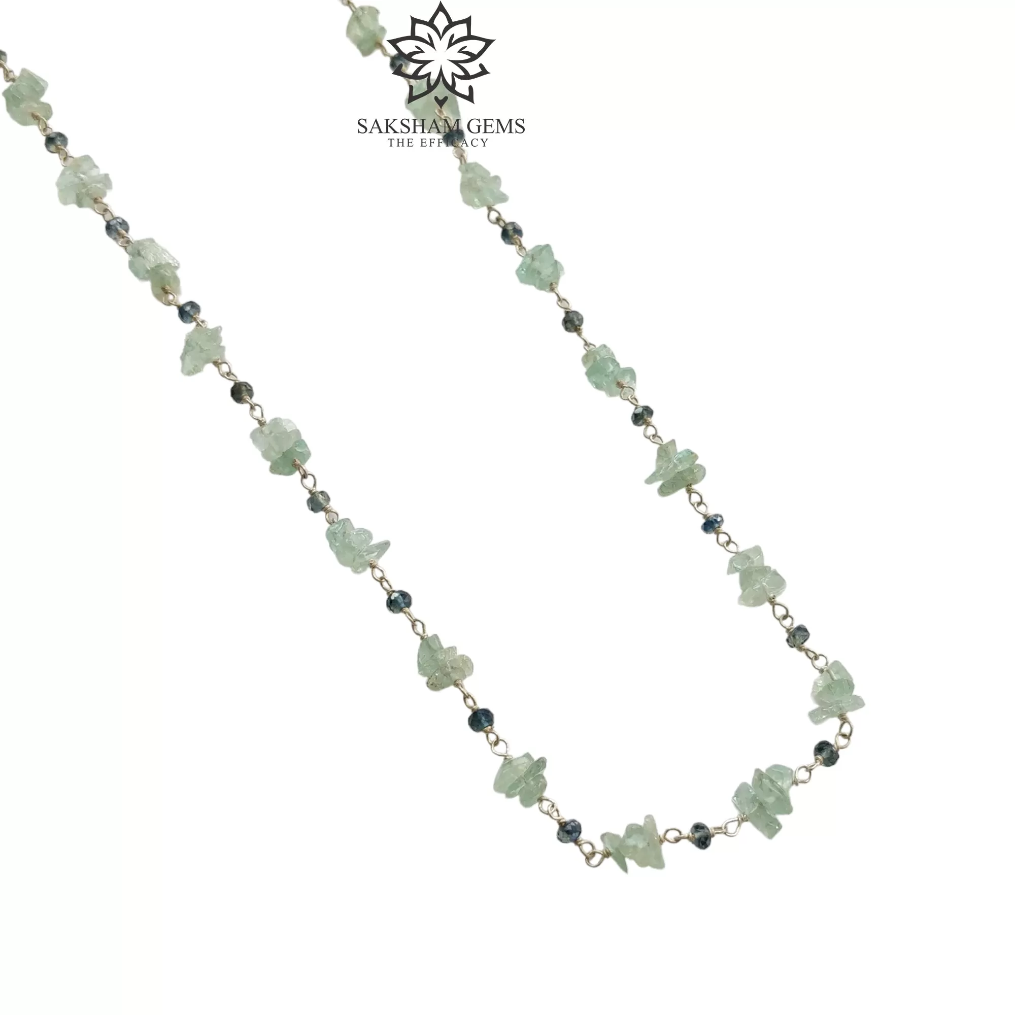 Green Emerald And Blue Sapphire Gemstones 925 Sterling Silver 7.81gms Natural Uncut Beads Chain NECKLACE 16"