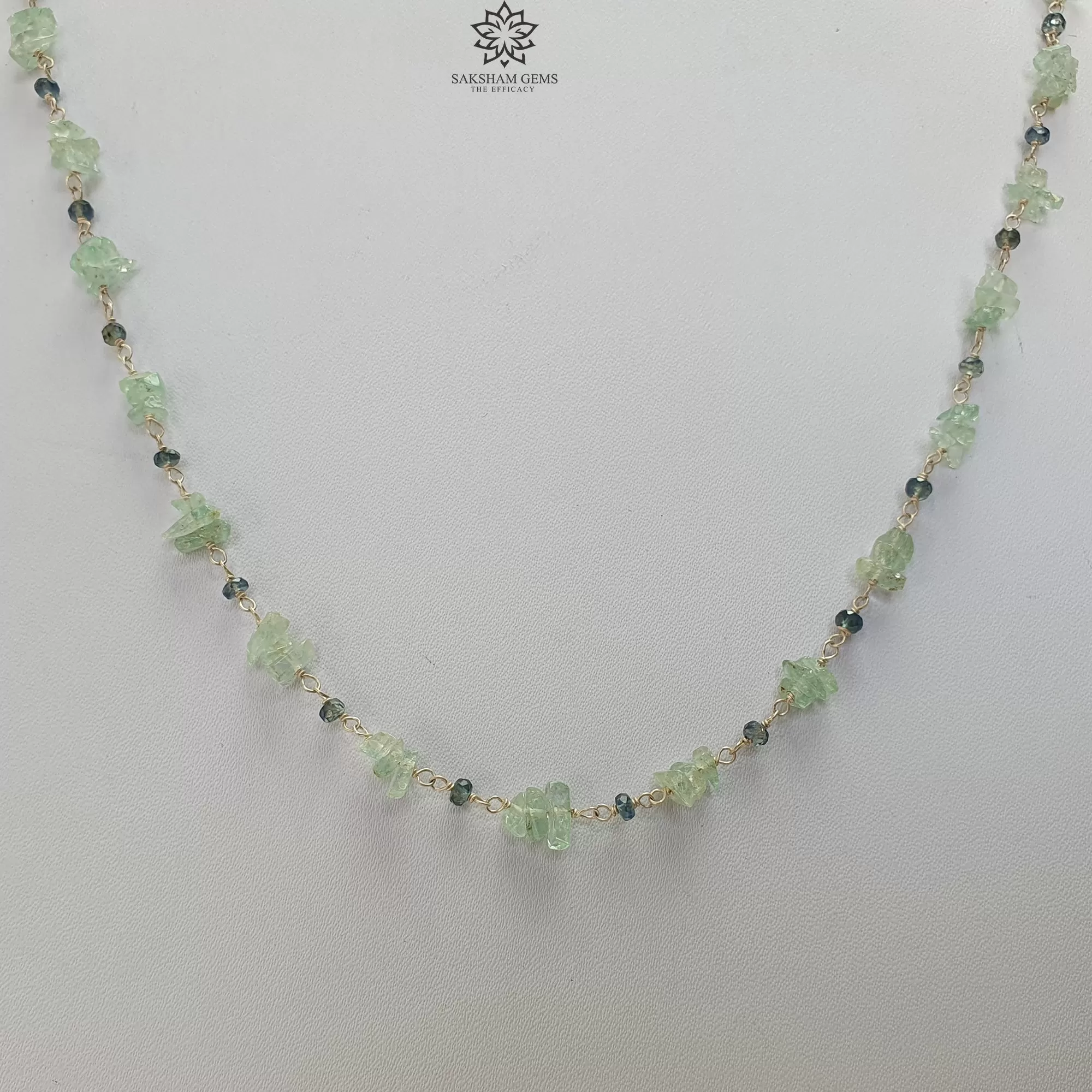 Green Emerald And Blue Sapphire Gemstones 925 Sterling Silver 7.81gms Natural Uncut Beads Chain NECKLACE 16"