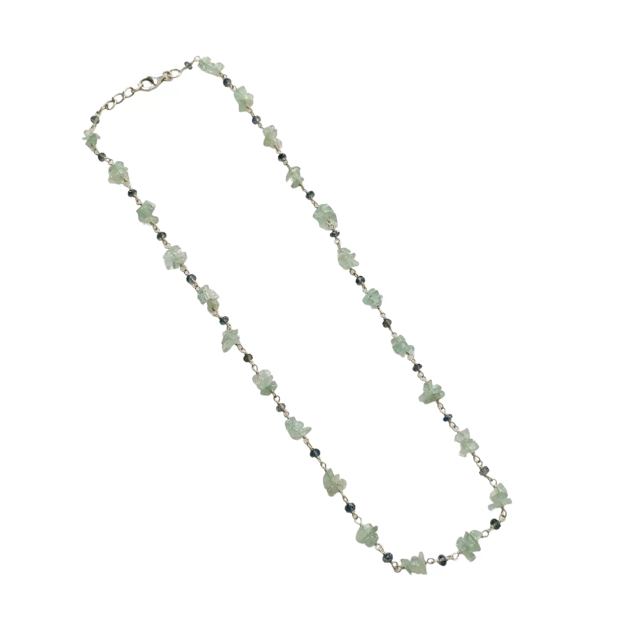 Green Emerald And Blue Sapphire Gemstones 925 Sterling Silver 7.81gms Natural Uncut Beads Chain NECKLACE 16"