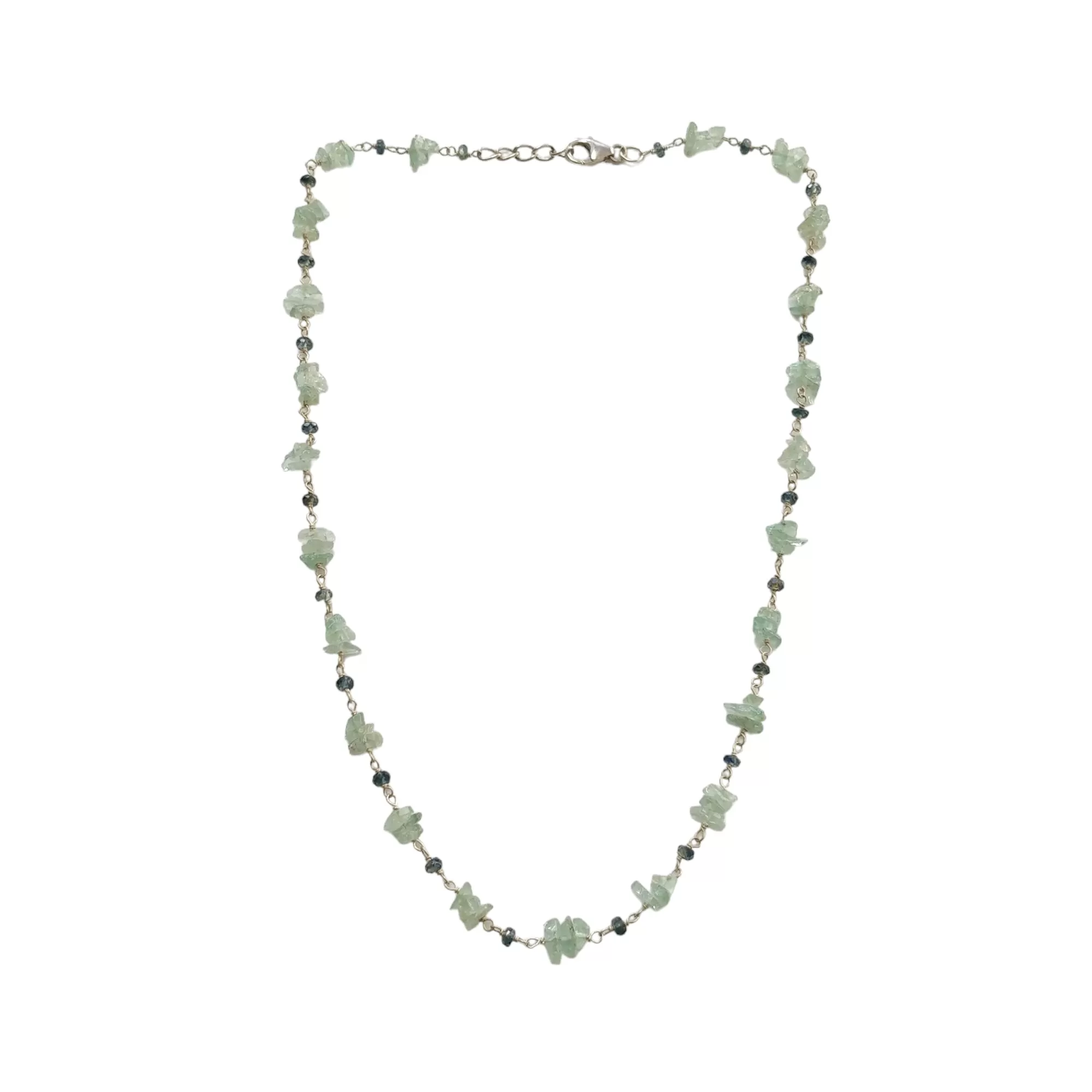 Green Emerald And Blue Sapphire Gemstones 925 Sterling Silver 7.81gms Natural Uncut Beads Chain NECKLACE 16"