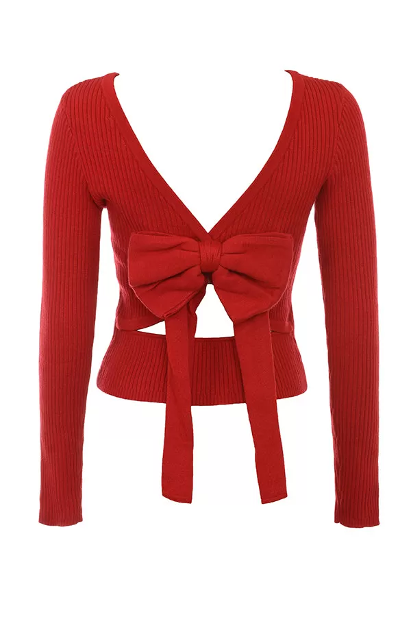 House of CB Red Sula Scarlet Cashmere Blend Bow Sweater UK XS