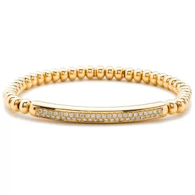 Hulchi Belluni Bracelet Pave Diamond ID Bar Yellow Gold Stretch Stackable