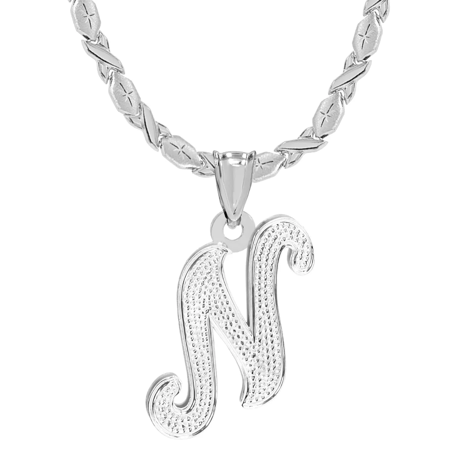 Initial Necklace - Double Plated with Beaded Finish with Xoxo chain