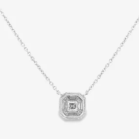 Invisible Set Square Diamond Petite Milgrain Necklace