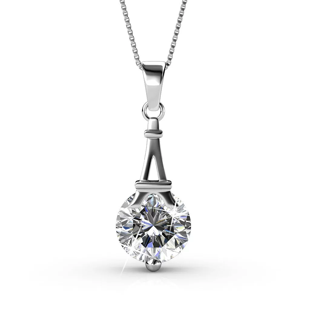 Isla 18k White Gold Plated Pendant Necklace with Round Crystal