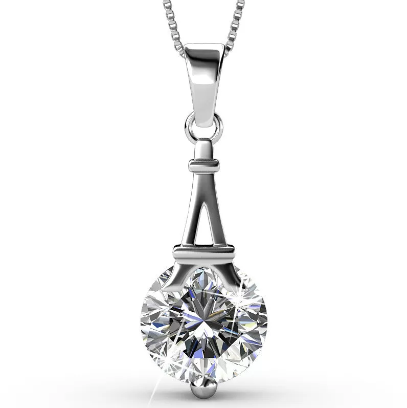 Isla 18k White Gold Plated Pendant Necklace with Round Crystal