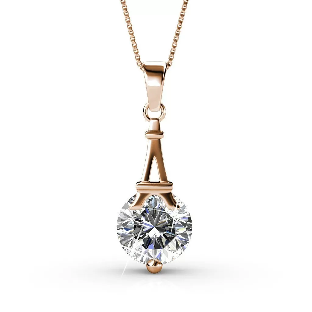 Isla 18k White Gold Plated Pendant Necklace with Round Crystal