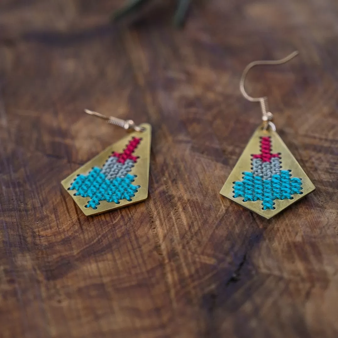 Jamilla Palestinian Tatreez on Brass Earrings - 3 Color Embroidery Gifts from Palestine