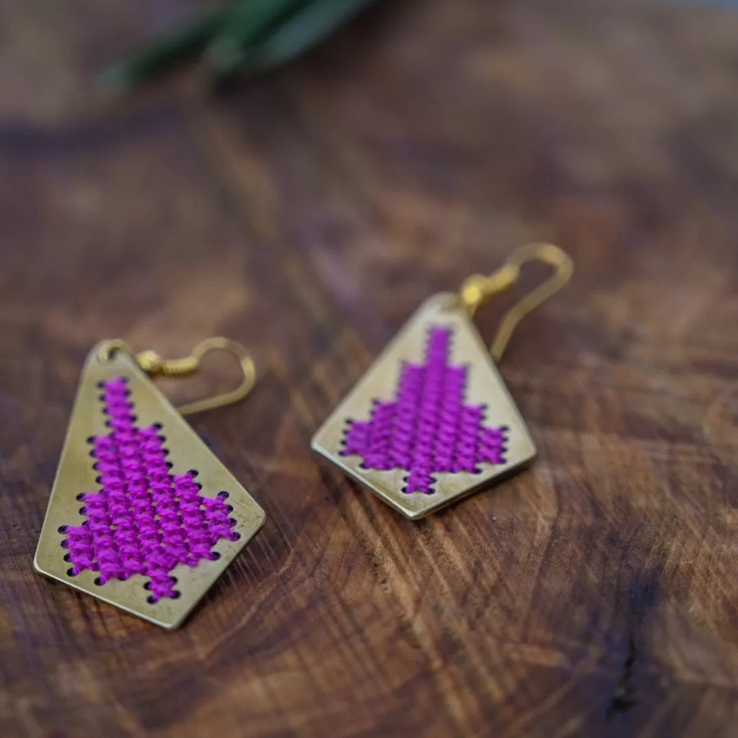 Jamilla Tatreez on Brass Earrings - Single Color Embroidery