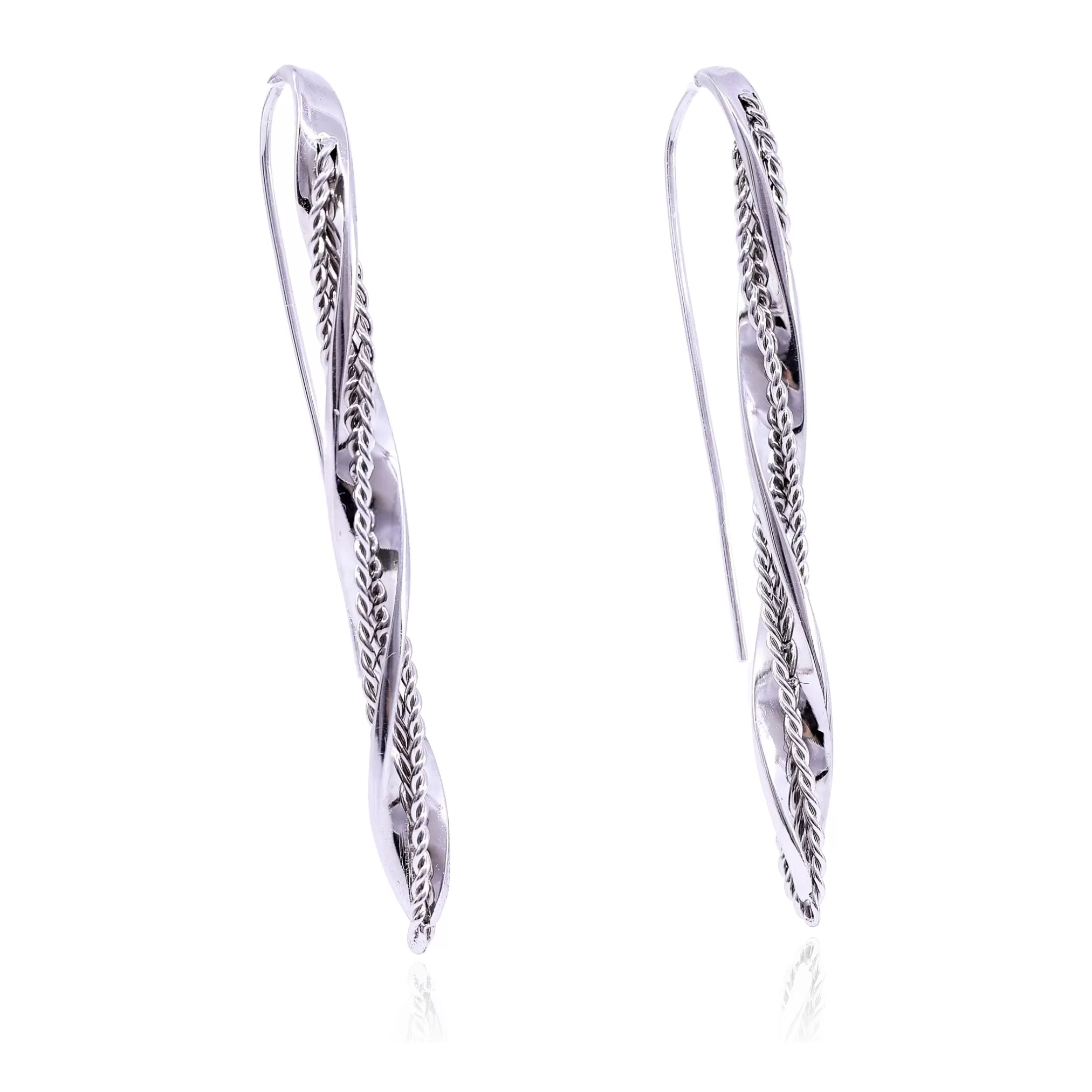 JON ANDERSON 14K WHITE GOLD TWISTED BRAIDED HOOK EARRINGS