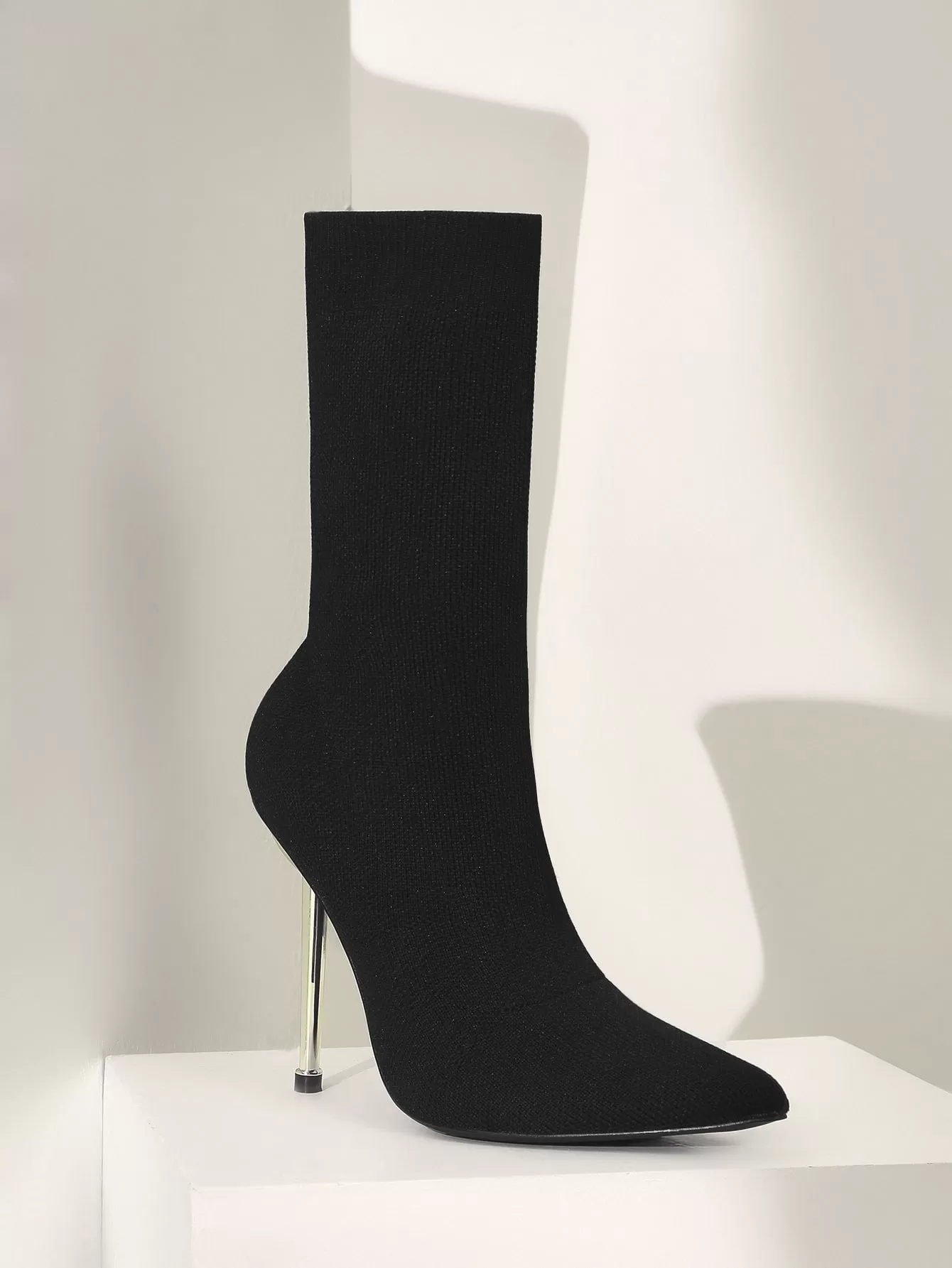 Knit Detail Stiletto Heeled Sandal Boots