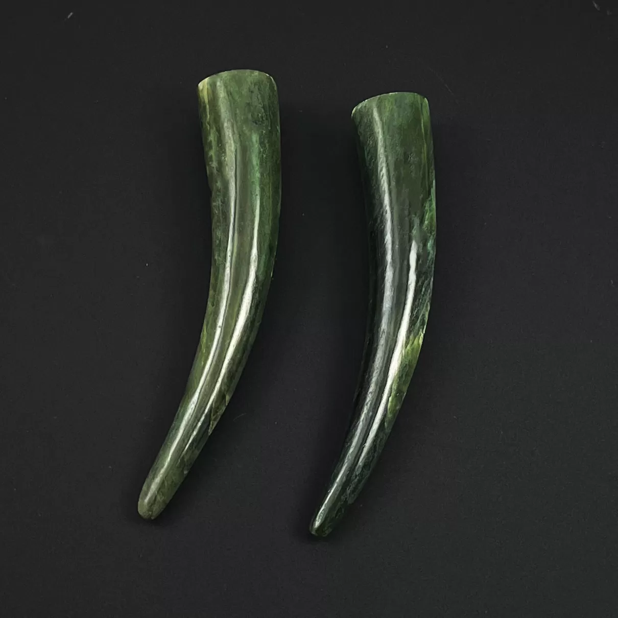 Large Green Jade Tusk Horns - Lucky Amulets