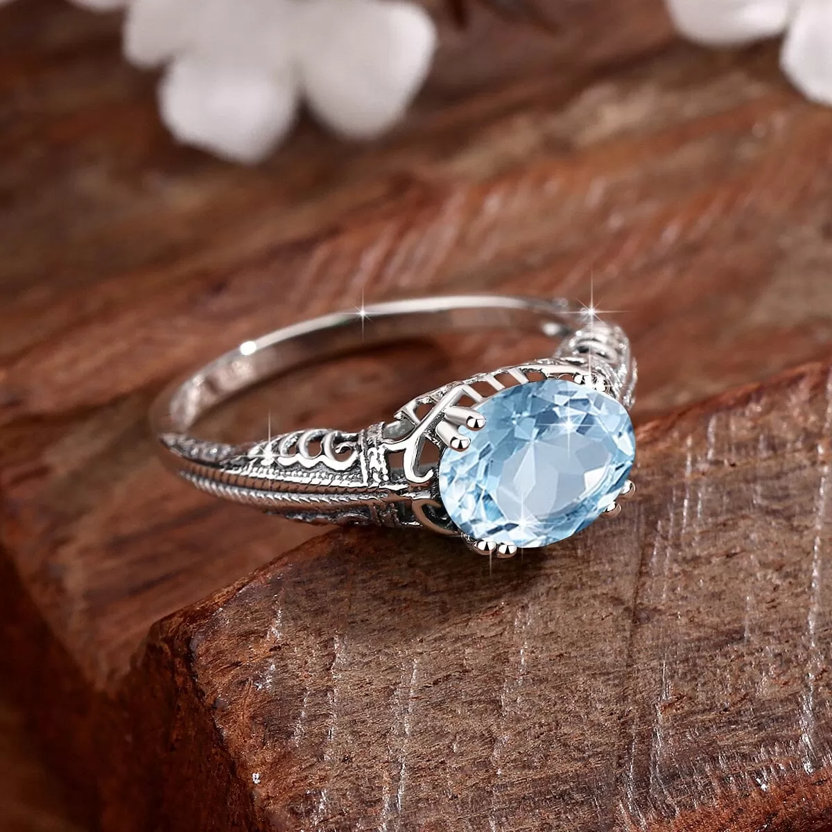 Luxury Big Oval Vintage Aquamarine Ring