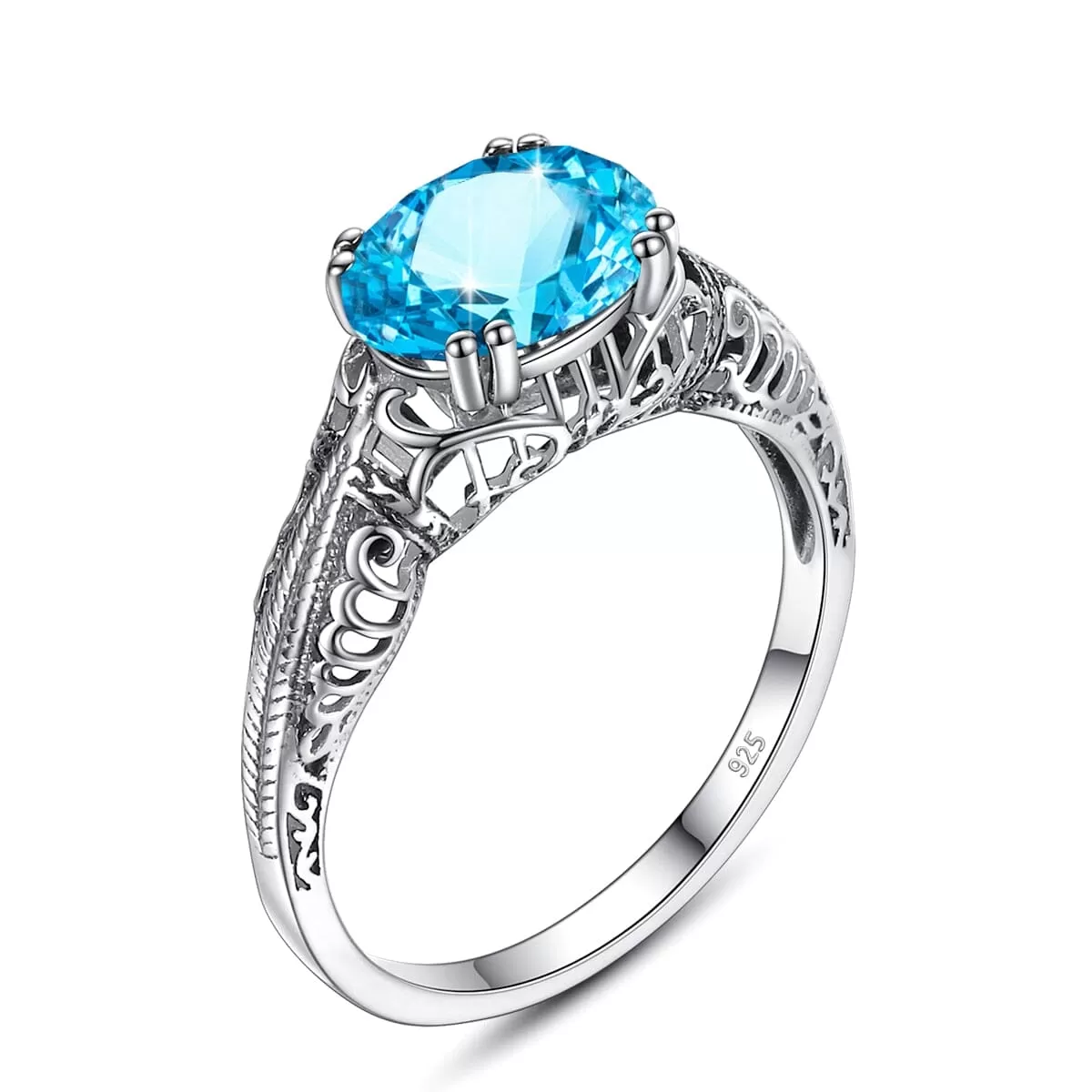 Luxury Big Oval Vintage Aquamarine Ring