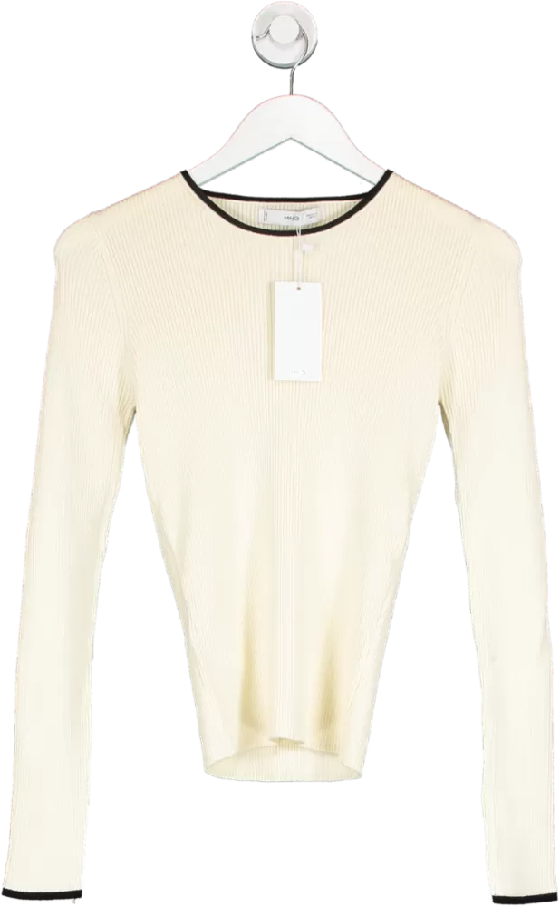 MANGO Cream Contrast Trim Sweater BNWT UK M