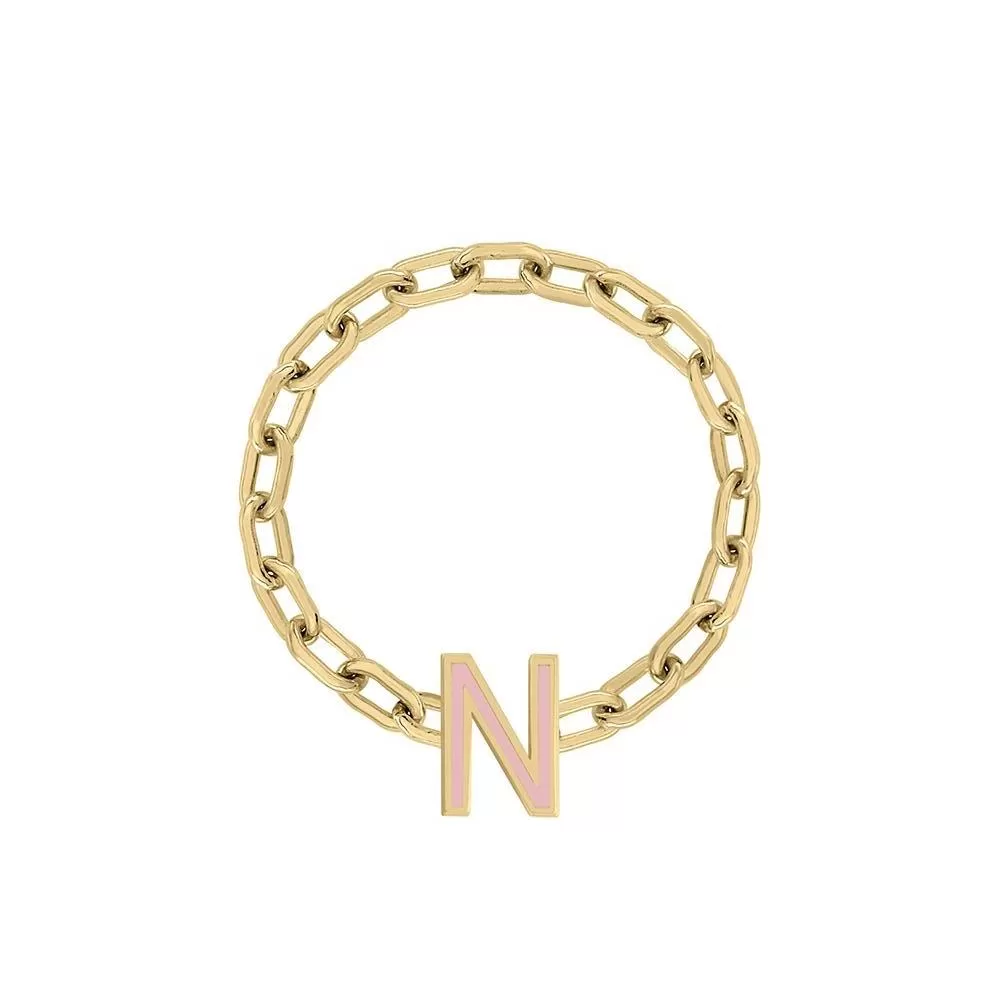 Mini Long Link Chain Ring with Enamel Letter