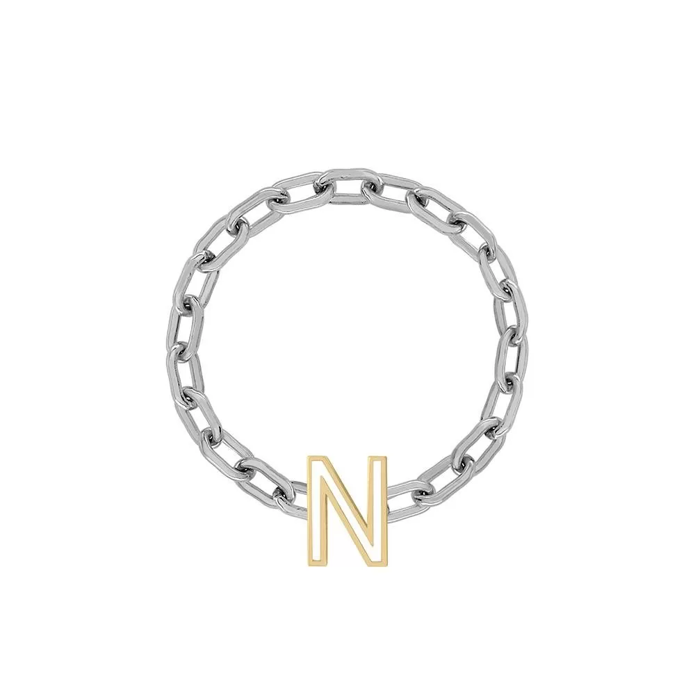 Mini Long Link Chain Ring with Enamel Letter